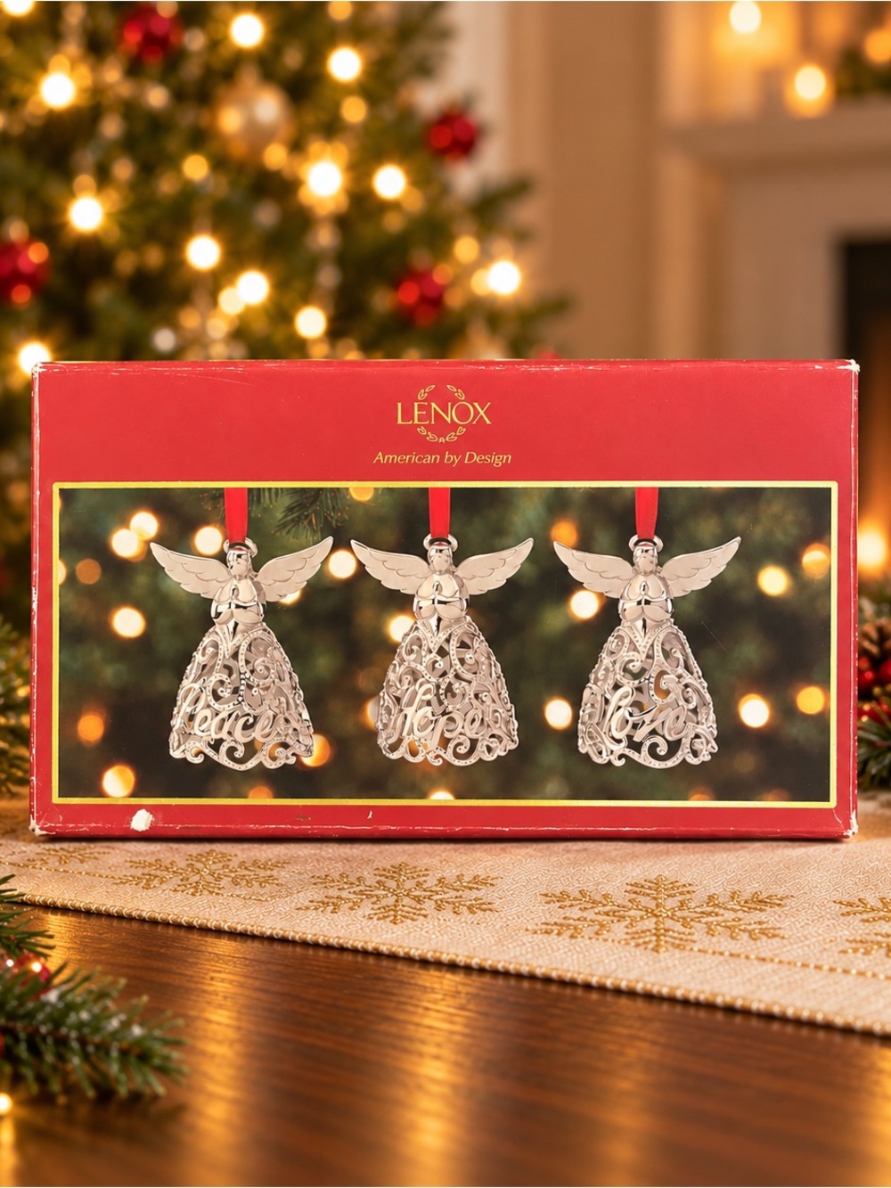 Lenox Peace Hope Love Angel Christmas Ornaments Set of 3 #817703
